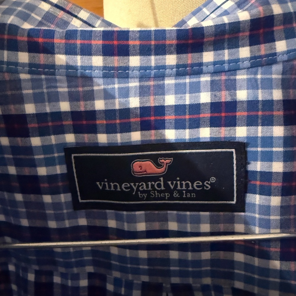 Vineyard Vines Blue and Red Plaid Casual Button Down Shirt